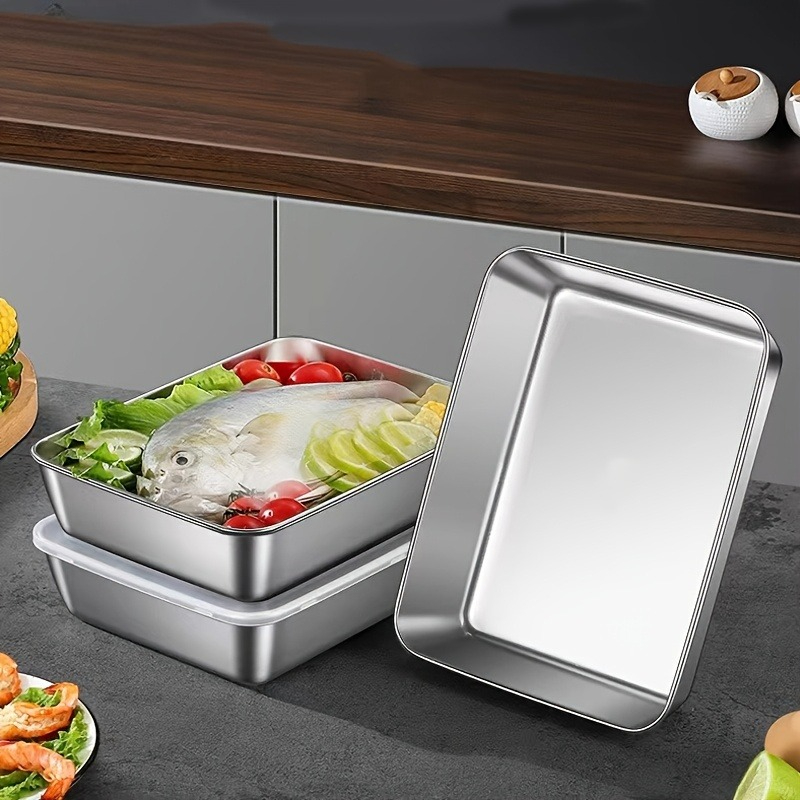 Food Storage Box Stainless Steel - 3/6 Adet Paslanmaz Çelik Dikdörtgen Gıda