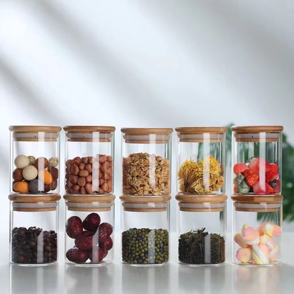 Food Storage With Glass Lids - Bambu kapaklı cam gıda depolama tankı