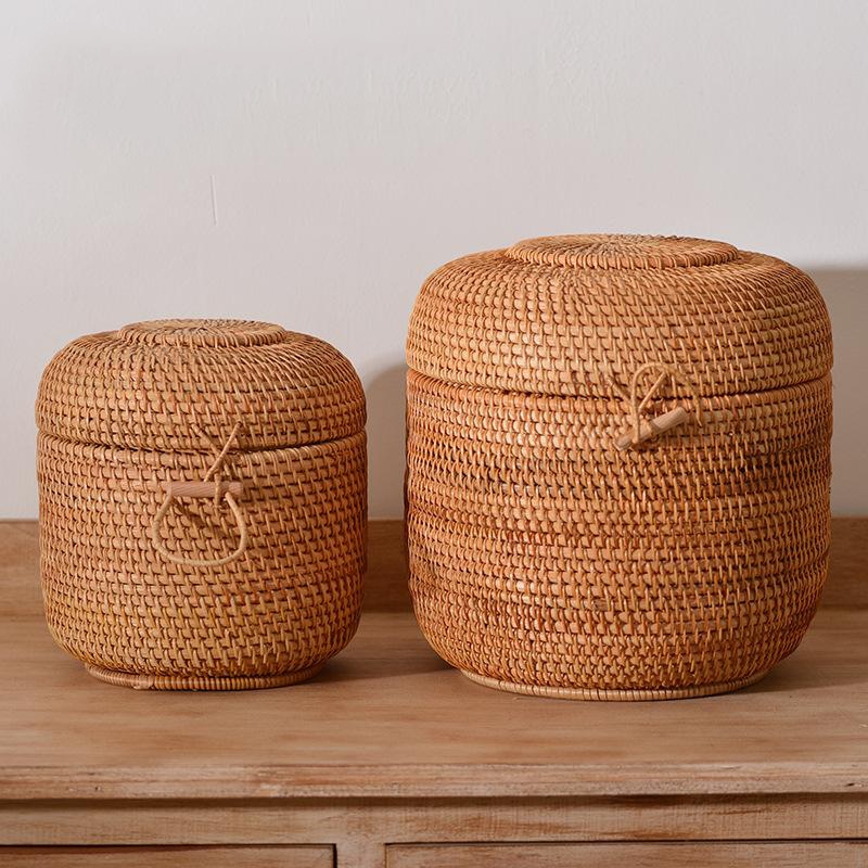 Food Storage With Dividers - Handwoven Rattan çay saklama kutusu kapaklı