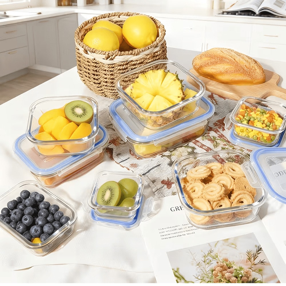 Food Storage With Glass Lids - 16 Adet Hava Geçirmez Cam Saklama