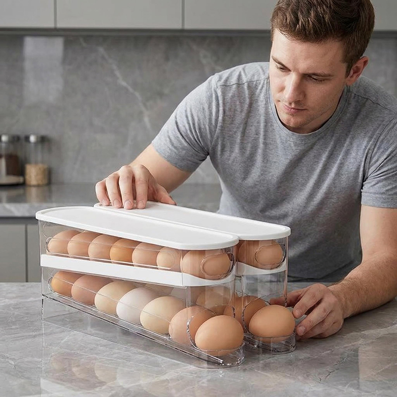 Egg Storage Holder - Çift Katmanlı Buzdolabı Yumurta Saklama Kutusu,