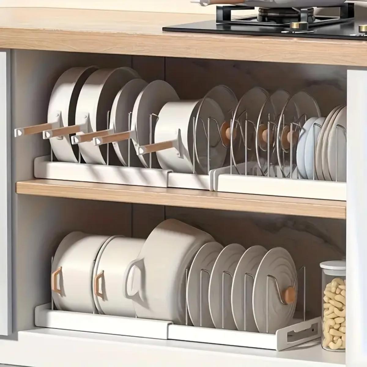 Food Storage With Dividers - Genişletilebilir Mutfak Tencere Tava Düzenleyici, Dolap