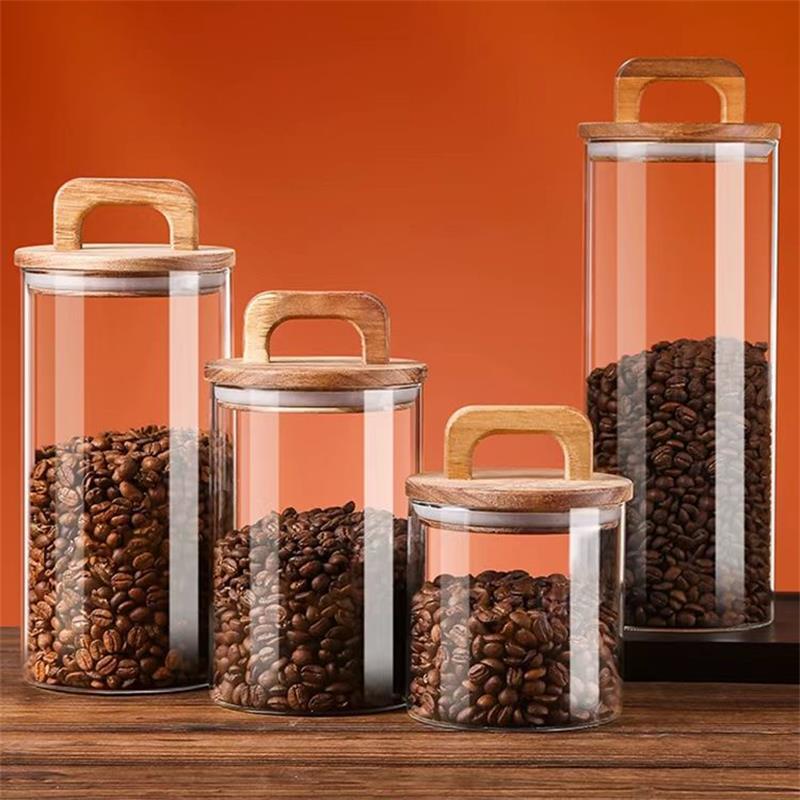 Food Storage With Glass Lids - Bambu kapaklı şeffaf cam kavanoz mühürlü