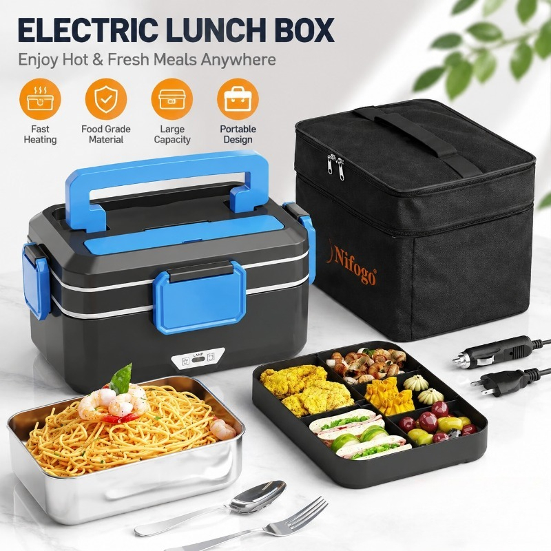 Food Storage Box Stainless Steel - Çift Amaçlı Elektrikli Isıtmalı Yemek Kutusu,