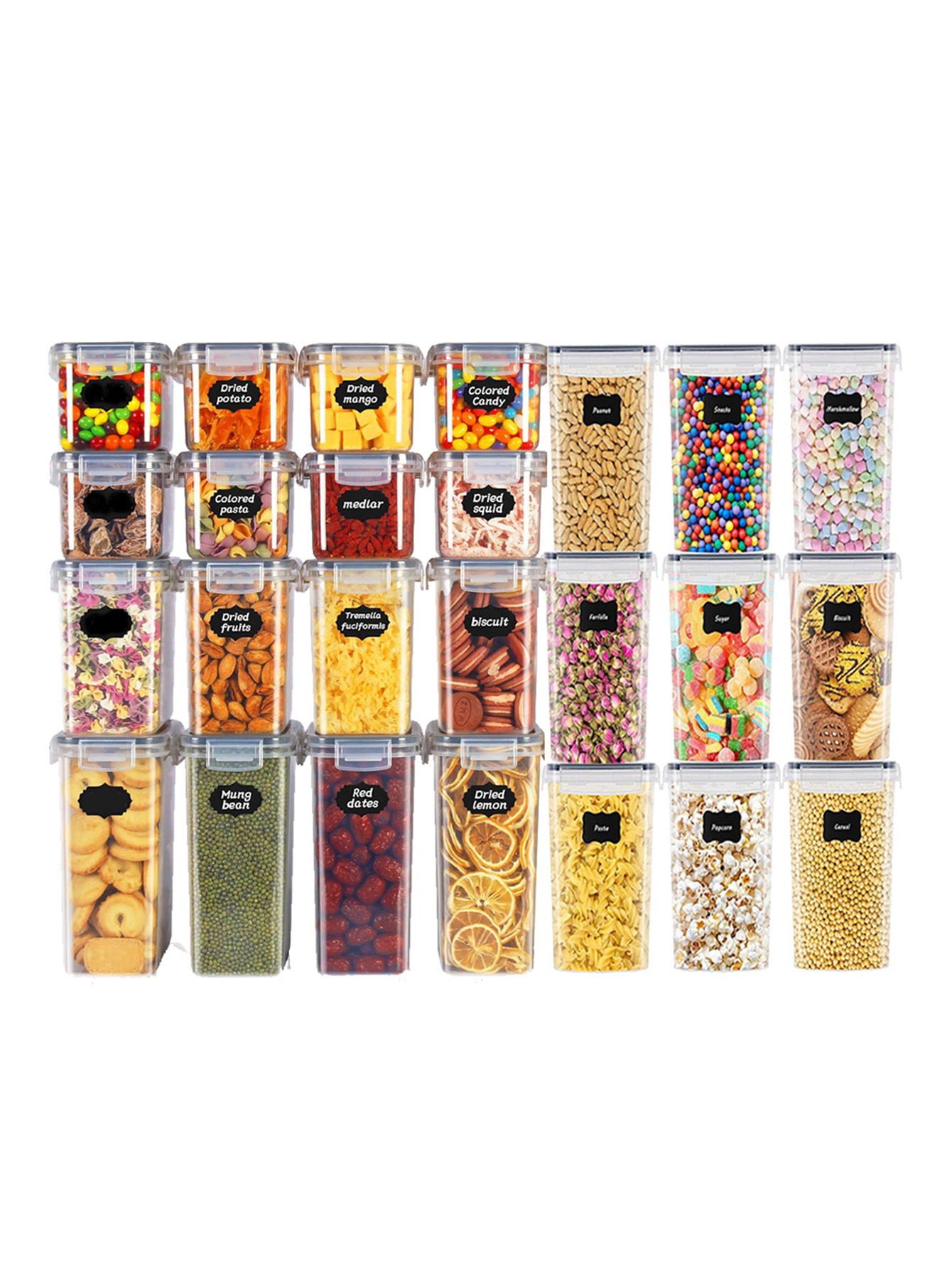 Food Storage Jars Plastic - 48 adet, Kapaklı Mühürlü Gıda Saklama
