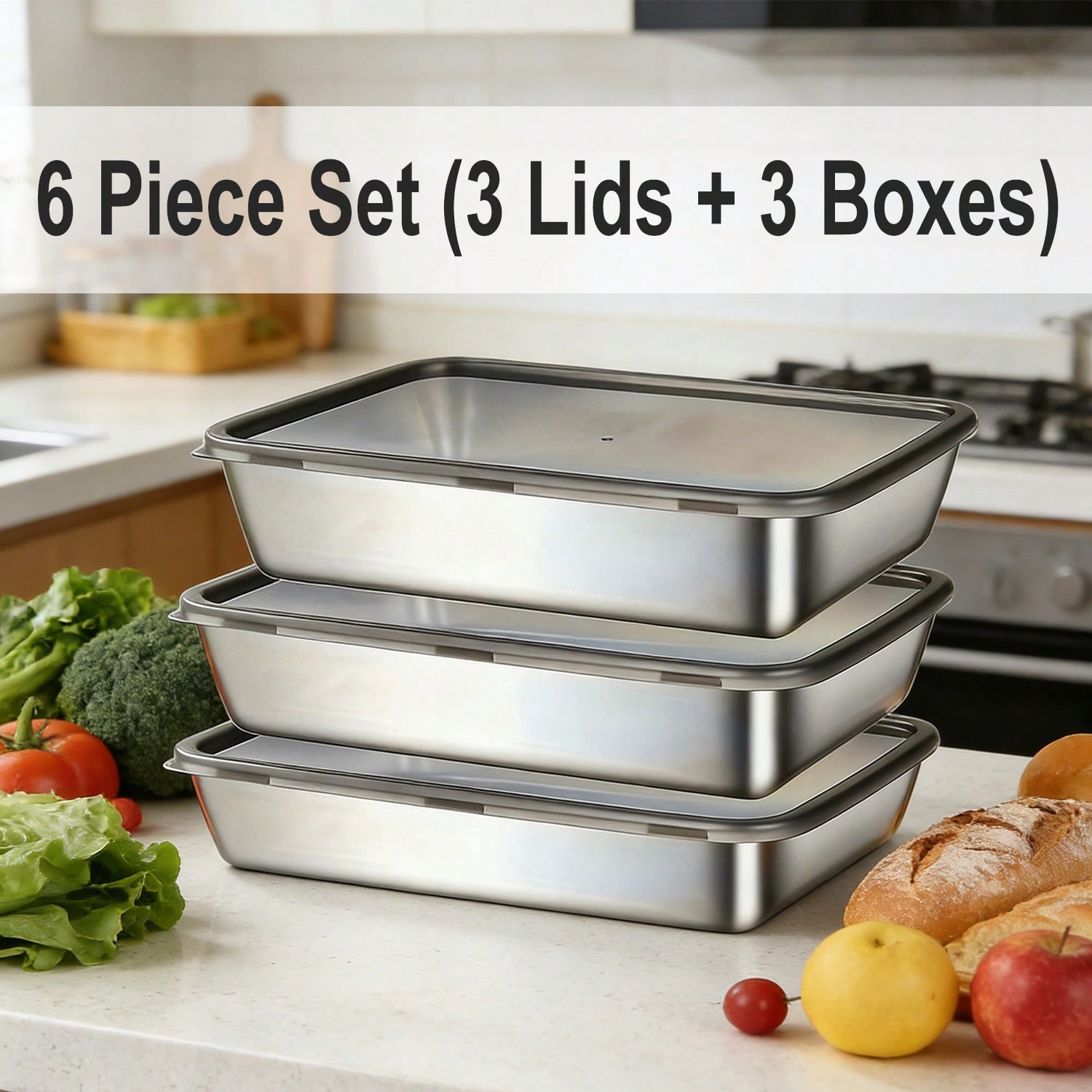 6 Parça (3 Kutu + 3 Kapak) Pas - Food Storage Box Stainless Steel incelemesi ve fiyatı